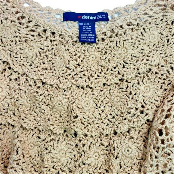 Denim 24/7 Oatmeal Layered  Crochet Top Medium - Picture 3 of 3